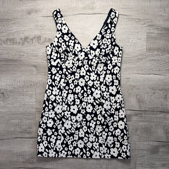 Tibi V Neck Floral Dress Women's Size 8 Mini Navy/White Designer Sheath Formal - Picture 1 of 10